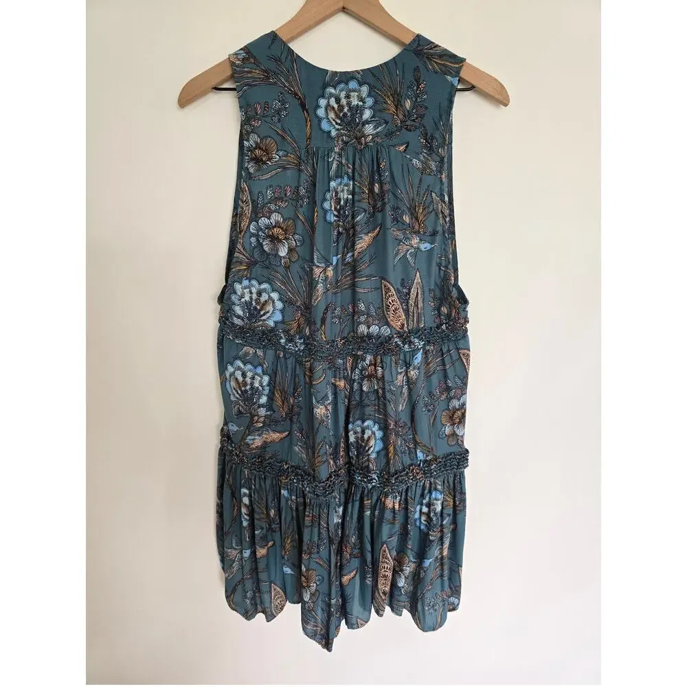 Free People Blue Haze Floral Tunic Top Boho Sleeveless Size S